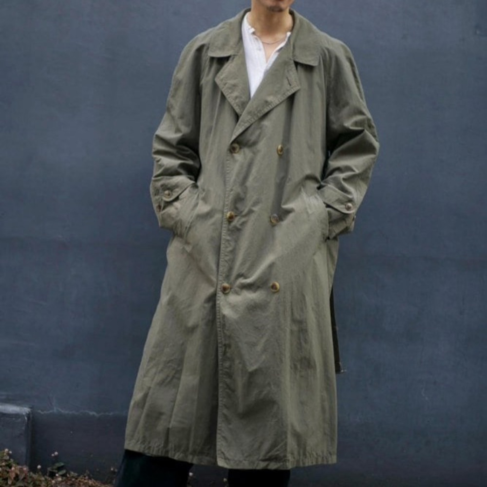 Stanley Blacker Men’s Vintage Nylon Trench Coat with Wool Liner in Green